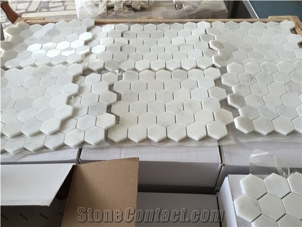 Cararra White Marble Mosaic/Bianco Carrara Marble Mosaic, Hexagon Mosaic, Floor/Wall Mosaic/Mosaic Border/Chinse White Marble Mosaic/White Wood Marble Mosaic/Onyx Mosaic/Slate Mosaic