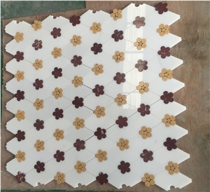 China White Marble Mosaic, Waterjet Mosaic Tile. Flooring and Wall Tile, Mosaic Pattern