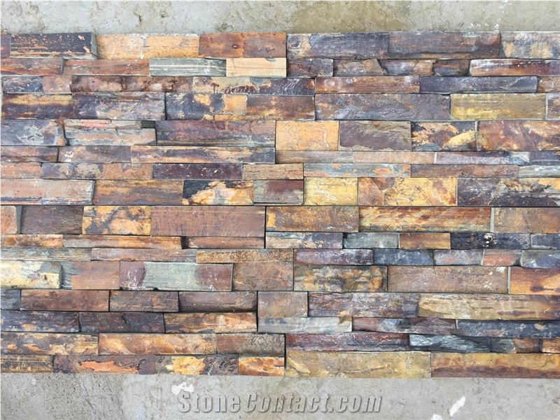 Gold Rush Slate Wall Cladding Stone Veneer ,Rustic Stacked Stone Wall Decor ,Rough Ledger Panel