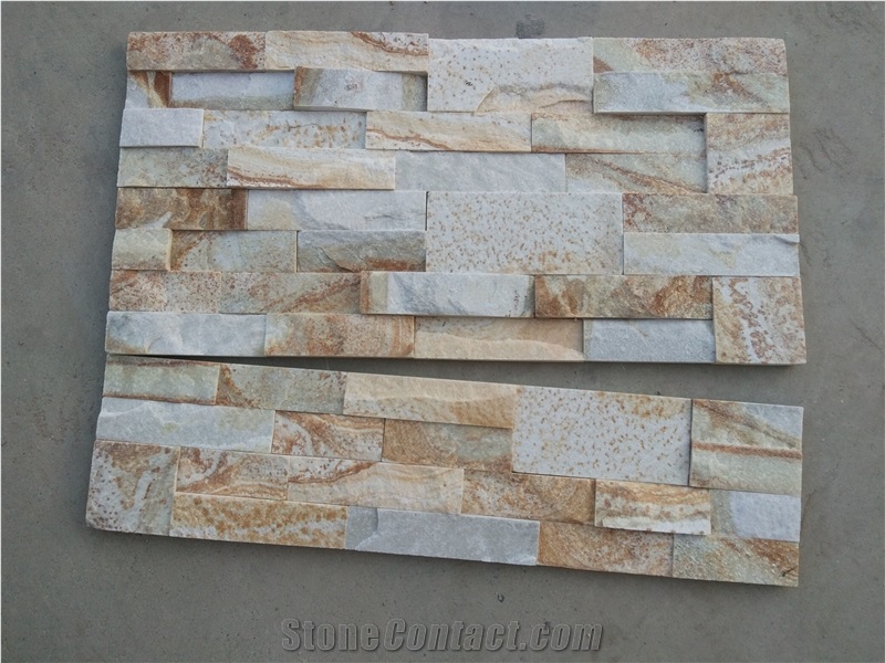 Gold Star Quartzite Stone Wall Cladding/Ledge Stone/Thin Stone Veneer/Split Face Culture Stone/Manufactured Stone Veneer/Stone Wall Decor