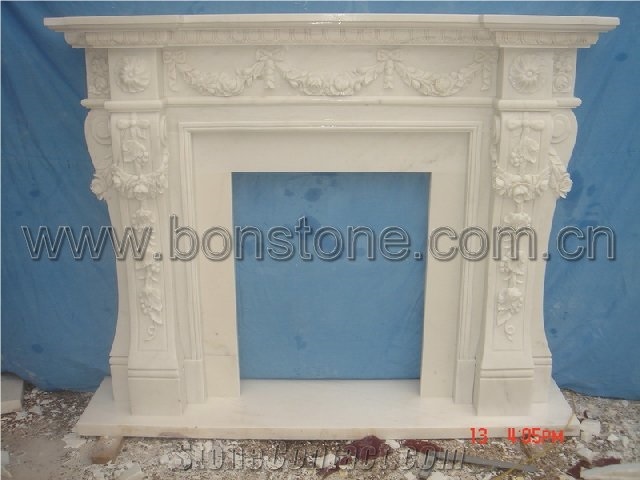 Handcarved Fireplace with Natural Stone Material ,White Marble Fireplace Design