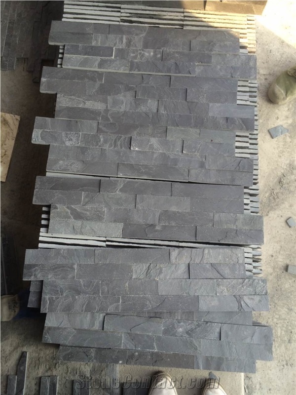 Hot Sale Black Slate Culture Stone, Exposed Wall Stone and Feature Wall Cladding, Split Face Wallstone