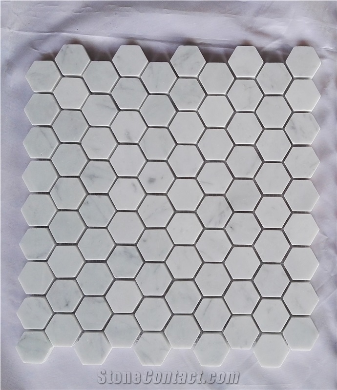 Italian Bianco Carrara Hexgon Mosaic , 1 Hex. 2 Hex. and 3 Hex , Any Custimize Mosaic Tile, Wall and Flooring Mosaic Tile