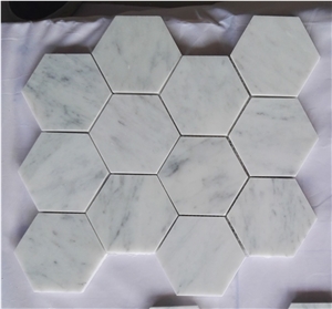 Italian Bianco Carrara Hexgon Mosaic , 1 Hex. 2 Hex. and 3 Hex , Any Custimize Mosaic Tile, Wall and Flooring Mosaic Tile