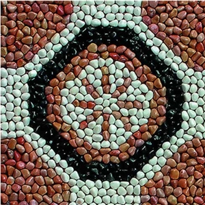 Multicolor Nature Stone Pebbles Mosaic, Cobble Stone Driveway & Walkway Pebble, River Cobble Pebbles