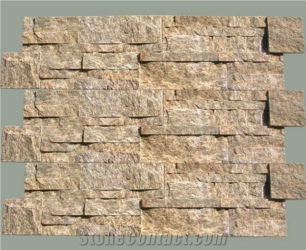 Yellow Cultured Stone, Quartzite Yellow Quartzite Cultured Stone, S / Z Shapes and Thin Brick Stacked Stone