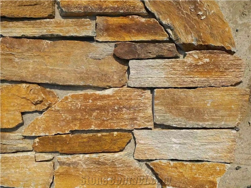 Yellow Quartzite Cultured Stone,Wall Cladding,Split Face Culture Stone, Ledge Stone, S/ Z Shapes