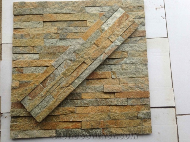 Yellow Slate Culture Stone, Wall Cladding, Stone Panel, Split Face Culture Stone and Stacked Stone Veneer