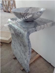 China Carrara White Marble Pedestal Basins,Guangxi White Marble Pedestal Sink，China Carrara Cd Marble Basins