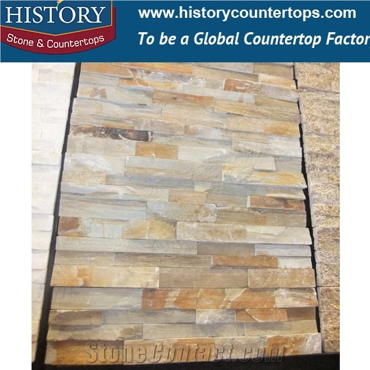 2017 Beige Wood Color Ledge Slate Cultural Stone for Interlocking Indoor & Outdoor Wall Covering, Corner Panels