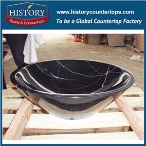 2017 China Most Popular Product New Design Natural Nero Margiua Black Marble Stone Bathroom Round Handwash Bowls Custom Round Sink with Cheap Factory Price