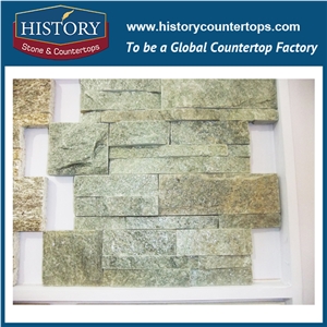 2017 History Stone China Light Green Quartzite Decorative Wall Panels, Natural Split Wellest Surface Thin Stone Veneers, Wall Cladding Shining Ledge Stone