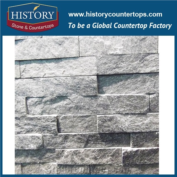 2017 History Stone China Natural Split Black Quartzite Wall Decoration Irregular Pattern Culture Stone, Wall Cladding Shining Ledge Stone