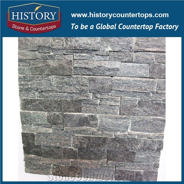 2017 History Stone China Natural Split Black Quartzite Wall Decoration Irregular Pattern Culture Stone, Wall Cladding Shining Ledge Stone