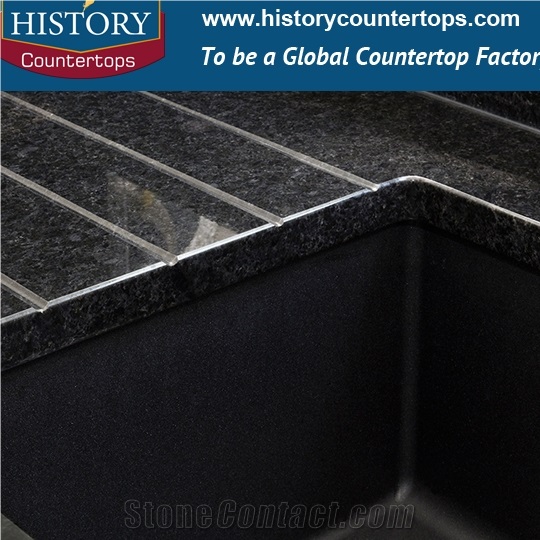 Angola Black Granite Countertops with Eased Polishing Edges for Solid Surface Kitchen Worktops, Custom Tops for Multi-Family and Apatment Project