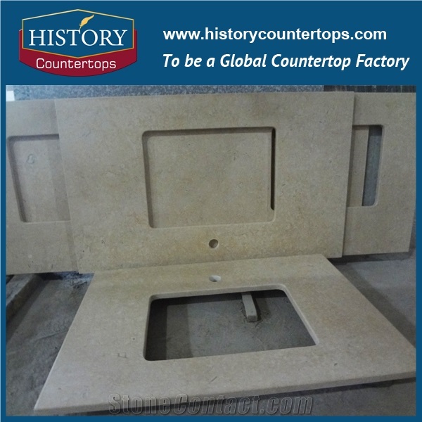 Best Selling High Quality and Top Polished Fantacy Beige Color Natural Marble Bathroom Countertops Custom Vanity Tops Solid Surface Bathroom Tops