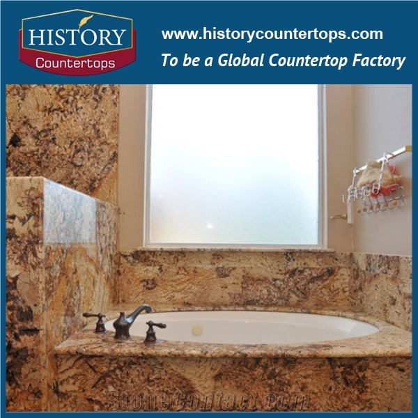 Brazil Yellow Color Bathroom Countertops Decoration Material Juparana Persa Gold Granite, Polished Vanity Tops with Customized Edges for Sale