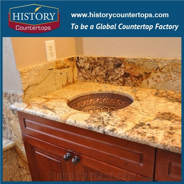 Brazil Yellow Color Bathroom Countertops Decoration Material Juparana Persa Gold Granite, Polished Vanity Tops with Customized Edges for Sale