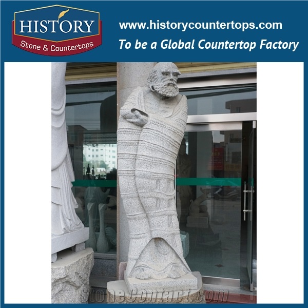 Cheap Hand Carved Wholesale Natural Granite Grey Man Sculptures with a Shoe in Hand, Human Statue Stone Arts Sale