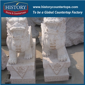 China Facrory Natural Granite Yellow Color Famous Pair Of Chinese Roaring Lions Sculpture, Large Cheap Price Hand Carved Stone Animal Figurines