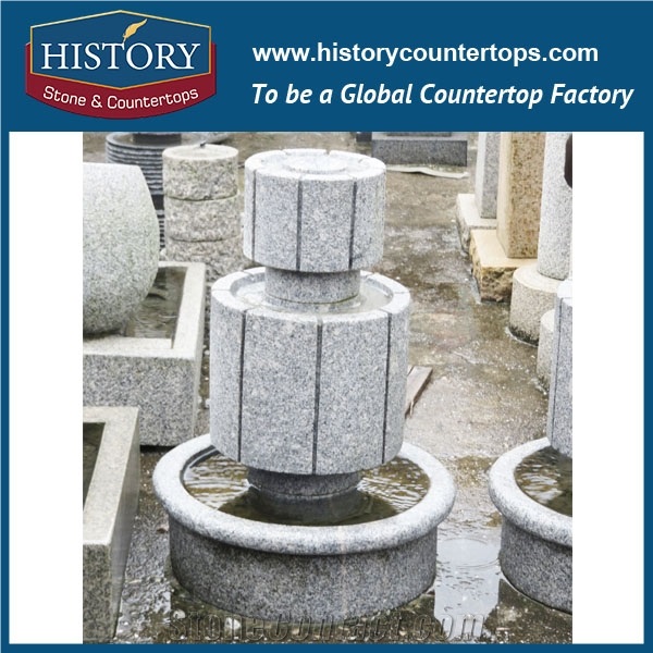 China Factory, Natural Grey Granite Handwork Antique Small Size Columned Garden, Park, Square, Villa Fountain, Used Water Fountain for Sale