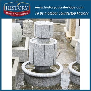China Factory, Natural Grey Granite Handwork Antique Small Size Columned Garden, Park, Square, Villa Fountain, Used Water Fountain for Sale