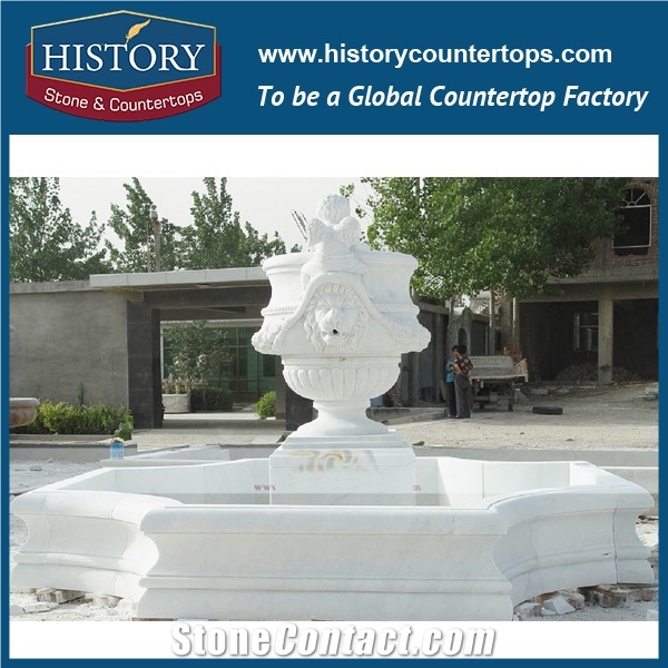 China Fountain Used Water Fountain for Sale, Yellow Granite Deft Design Large Light Fountain Waterfall Carved Man Statues for Park Decoration