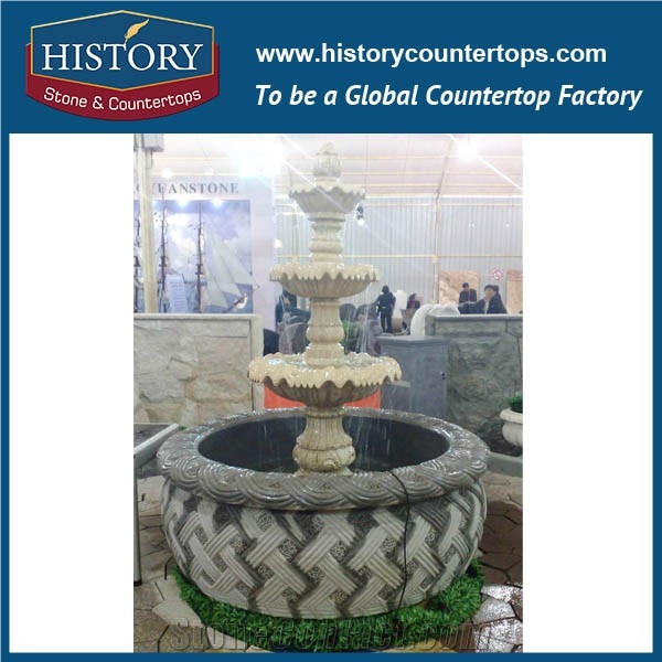 China Guangdong Carved Fountain, Grey Granite Large Western Style Layers Fountain Carved Drinking Man for Villa Decoration, Sculpture Water Fountain
