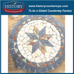China History Stone Irregular Beige Color Square Flooring Slate Medallions, Mosaic Medallion Walkway Paving Stone