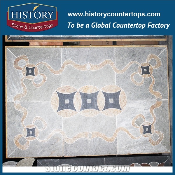 China History Stone Irregular Beige Color Square Flooring Slate Medallions, Mosaic Medallion Walkway Paving Stone