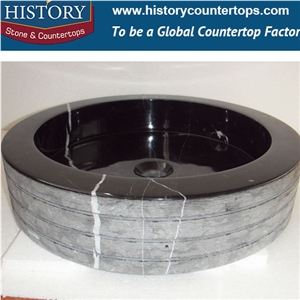 China Hot Selling Factory Direct Sale Western Modern Style Nero Marqiuna Black Marble Color Natural Round Stone Sink with Factory Wholesale Price