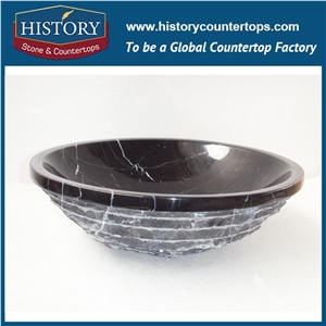 China Hot Selling High Quality Unique Bathroom &Kitchen Used Beautiful Nero Margiua Marble Round Sink with Factory Direct Sale Price