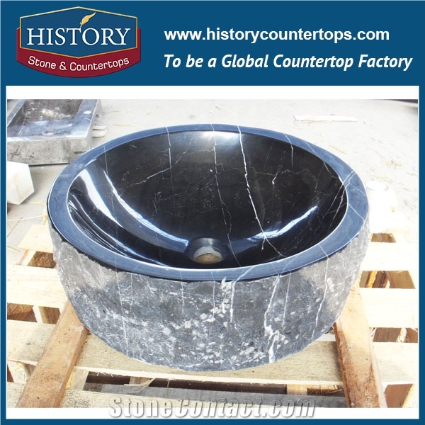 China Marble Natural Stone Nero Marquina Black Water Wash Basin Sink with Top Quality, Professional Design, Cheap Price