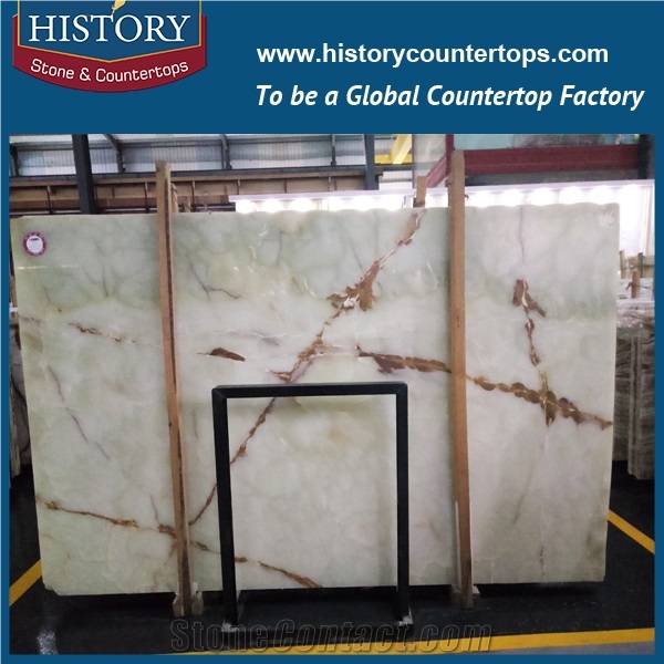 China Popular Wholesale Translucent Natural Stone Polished Onyx Tiles Cut-To-Size Slab for Hotel Lobby Decoration, Wall Covering.Floor Panel, Coffee Bar. Vanity Tops