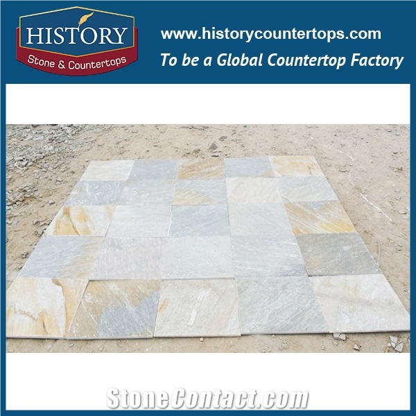 China Yellow Grey Beige Color Joint Square Slate Exterior Wall Cladding Tiles Outdoor Floor Tiles Car Parking