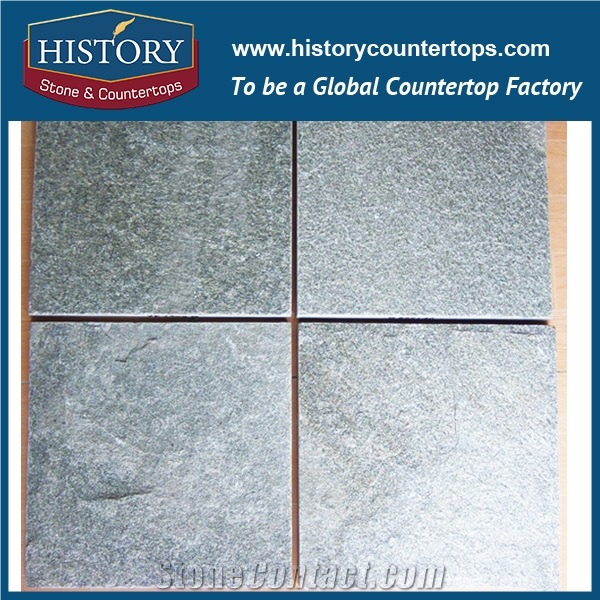 Chinese Factory Direct Sales Green Color Natural Split Waterproof Rectangular Slate Stone Tiles for Paver, Non-Slip Washroom Floor Tiles