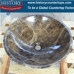 Chinese Hand Made Classical Dark Emperador Marble Artic Stone Indoor Bathroom Kitchen Hand Wash Bowls Round Sink Basins