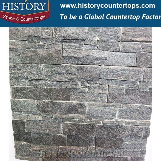Chinese History Stone Natural Black Stacked Quartzite Building