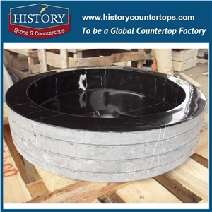 Chinese Hot Selling Promotion Western Style Natrual Nero Marqiuna Marble Stone High Quality Best Design Custom Size Luxury Indoor Decoration Round Sink