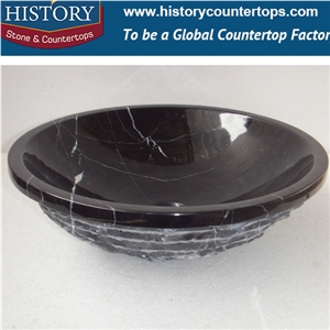 Chinese Hot Selling Promotion Western Style Natural Nero Margiua Marble Stone High Quality Best Design Custom Size Luxury Indoor Decoration Round Sink
