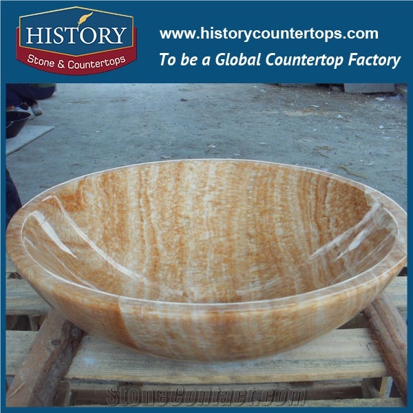 Chinese Popular Top Stone Wooden Yellow Marble Custom Different Types Of Outdoor Stone Sink with Single Bowl for Construct Decoration