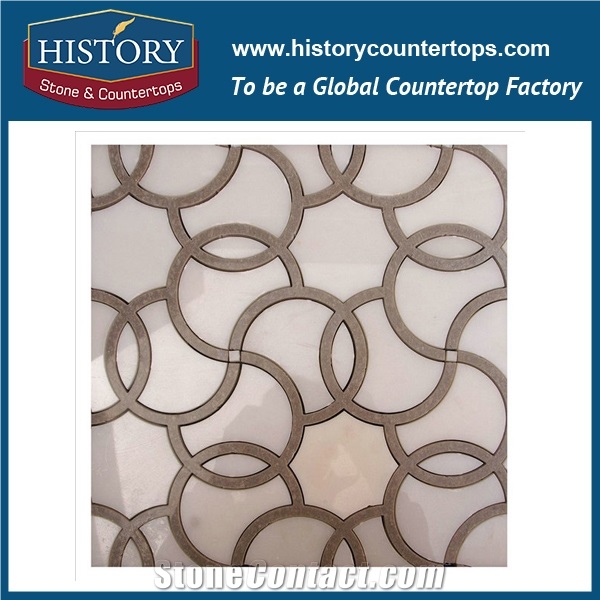 Cnc Water Jet Cutting Arabescato Corchia Marble Ring Round Shaped Mosaic Tiles for Kitchen Backsplash and Bathroom Inlay, Decorative Flooring Mosaic