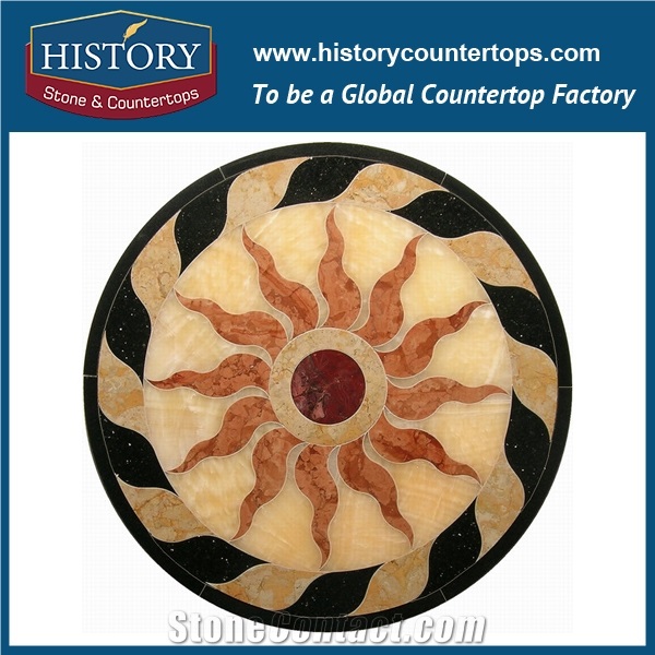 Colorful Onyx, Honey Onyx, Cream Marfil Beige Marble, Cnc Water Jet Best Mosaic Tiles Factory, Round Sun Shaped Medallions for Flooring Inlay