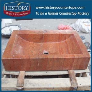Contemporary Rectangular Wall Mounted Sink, Customized Widely Used Cheap Best Quality Outdoor Stone Red Travertine Bathroom Basin Sink