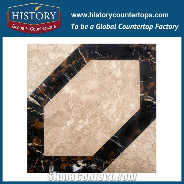 Cream Marfil, Light Emperador, Grey Marble Design Square Shaped High Pressure Water Jet Cutter Engineered Flooring and Wall Stone Mosaic Tiles