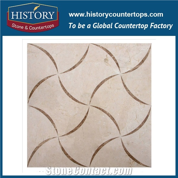 Cream Marfil, Light Emperador, Grey Marble Design Square Shaped High Pressure Water Jet Cutter Engineered Flooring and Wall Stone Mosaic Tiles