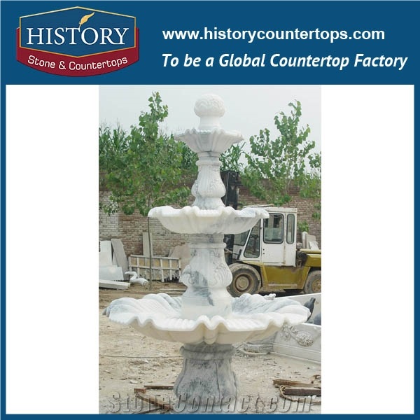 Custom Fountain Factory Price, Guaranteed Quality Natural White Marble Handmade Two Layersjumping Jets Water Fountain, Decorative Stone Fountain