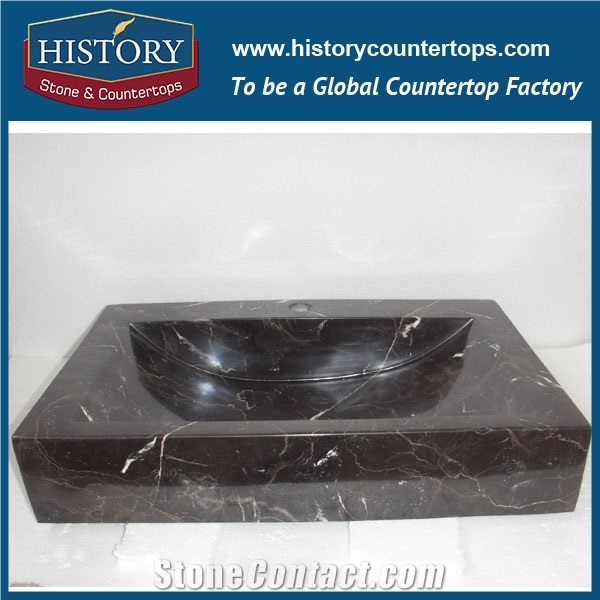 Custom Size Low Price Good Finishing Inside Polished Nature Marron Emperador Marble Basin Rectangle Sink with Other Colors Valid
