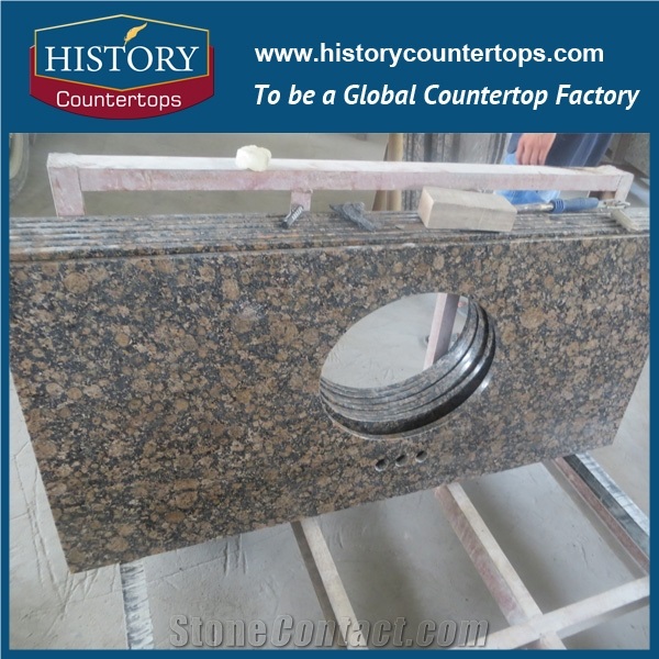 Durable Natural Stone with Solid Surface, Baltic Brown Color Granite Bathroom Coubtertops Custom Vanity Tops with Sinks Holes, Bath Top in Bullnose Edge