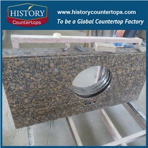 Durable Natural Stone with Solid Surface, Baltic Brown Color Granite Bathroom Coubtertops Custom Vanity Tops with Sinks Holes, Bath Top in Bullnose Edge